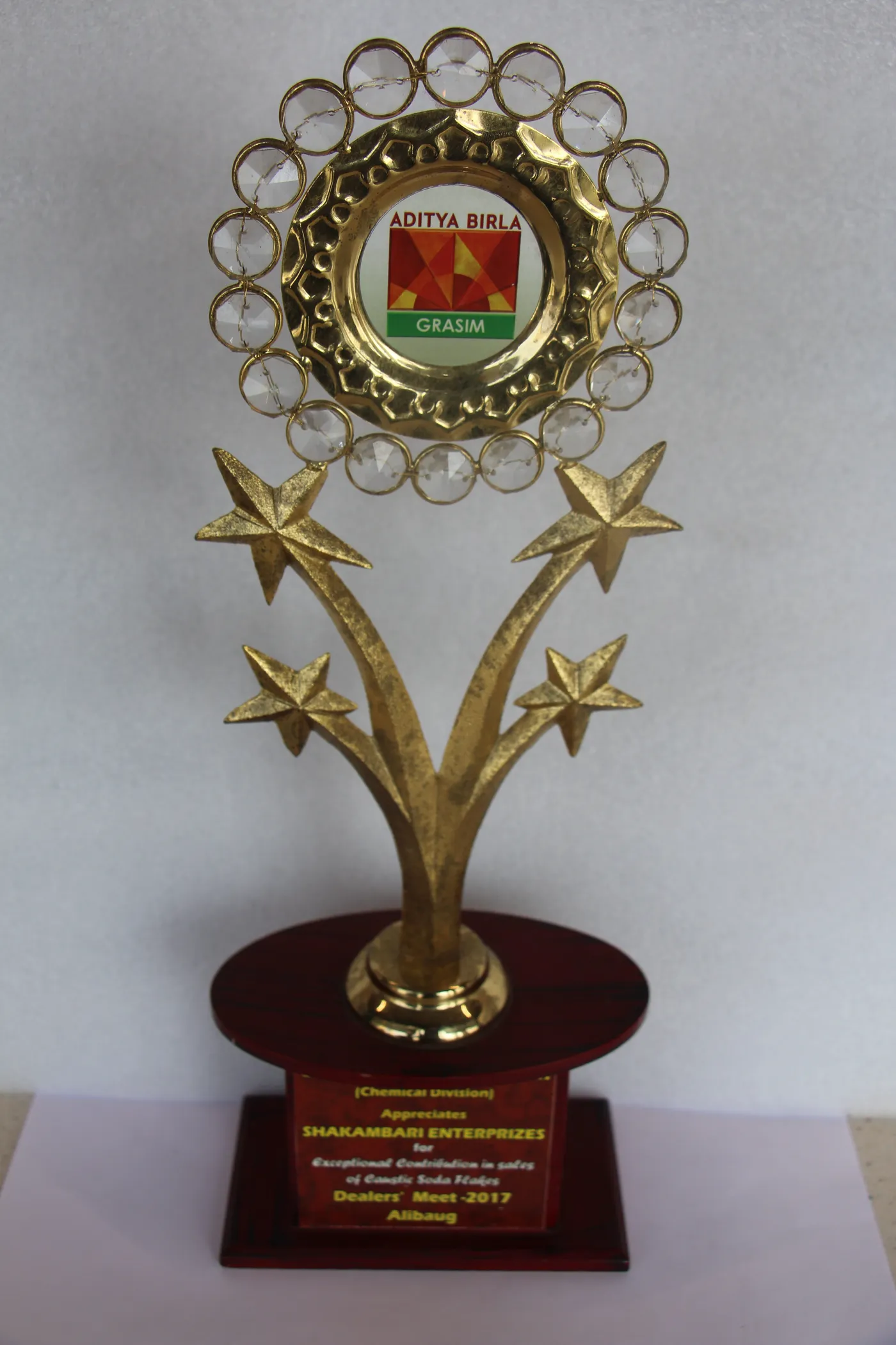 Star trophy — Grasim Chemical Division appreciation for exceptional contribution in sales of caustic soda flakes, Dealers' Meet 2017